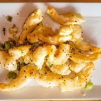 Black Pepper Shrimp · Spicy, gluten free. Lightly battered in cornstarch, then deep-fried. Then quickly tossed in ...
