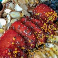 Power Bowl · Peanut butter, a√ßai, blueberries, banana, pineapple, almonds, raw honey, and black lava sal...