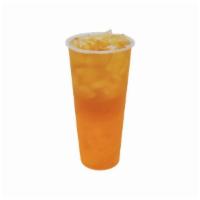Cold Peach Lemonade Green Tea** · Premium Green tea + Real peaches + Real lemon juice