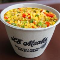 Maque Choux · A medley of organic yellow corn, fresh, organic red and green veggies in a tomato sauce with...