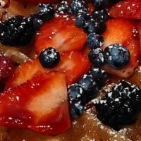 Very Berry Waffle · Fresh blueberries, strawberries, blackberries and raspberries topped with powdered sugar.