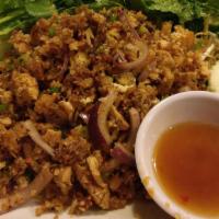 Nam Tah Dear (Nam Lettuce Wrap) · Unique, Scrumptious, Enticing blend of flavor crunchy rice tossed with finely ground chicken...