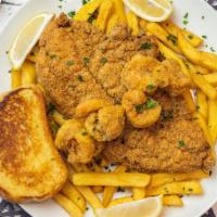 Mo’S Fish & Shrimp Plate · Comes with 1 Fish Fillet, 5 Shrimp, Garlic Bread and French Fries.