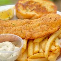 Fish Plate · Comes with 1 Fish Fillet, Garlic Bread and French Fries.