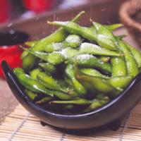 Edamame · Boiled green soybean with sea salt.