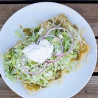Enchiladas Verdes · Choice of steak, shredded chicken or cheese, topped with a spicy green tomatillo salsa verde...