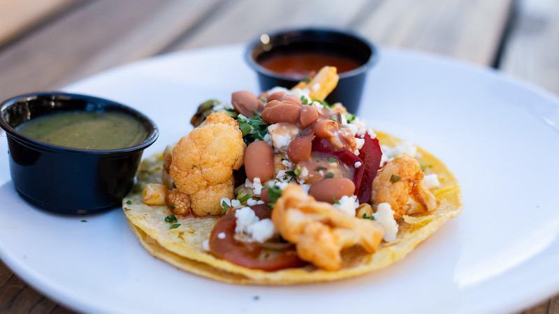 Vegetarian Taco · Roasted cauliflower, poblano peppers, grilled corn, cotija cheese, chile de arbol salsa