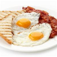 Breakfast Platter · Two eggs, bacon, sausage, hash brown, two pieces toast.