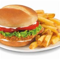 Country Fried Steak Sandwich Combo · Country fried steak on a brioche bun with lettuce, tomato and mayonnaise served with one reg...