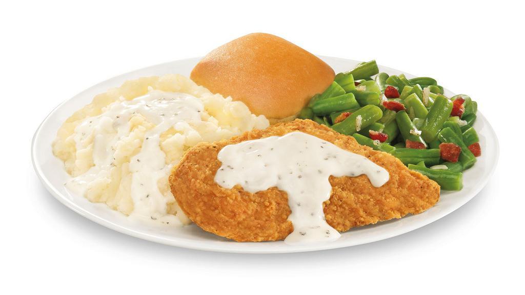 Chicken Fried Chicken Meal (Single) · One piece of chicken fried chicken drizzled with gravy (white or brown), served with two regular sides and a famous Grandy's roll.