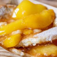 Peach Cobbler · Contains gluten.
Medium Feeds 3-4 people
Large Feeds 6-8 people