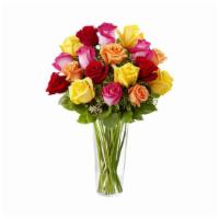 The Ftd® Bright Spark™ Rose Bouquet · This spirited bouquet holds roses in bold hues - hot pink, orange, red and bright yellow. Ce...