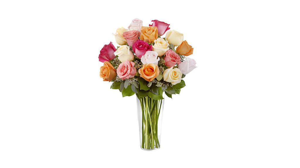 The Ftd® Graceful Grandeur™ Rose Bouquet · The FTD® Graceful Grandeur™ Rose Bouquet offers your special recipient a bright assortment of roses to bring them joy with its exquisite beauty. Cream, orange, hot pink, coral and light pink roses are accented with lush greens and gorgeously arranged within a clear glass vase to create a lovely way to send your love, say thank you or even to extend your happy birthday wishes.