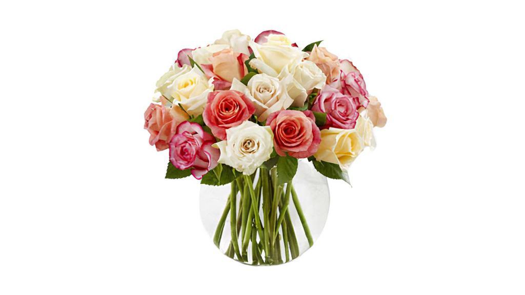The Ftd® Sundance™ Rose Bouquet · The FTD® Sundance™ Rose Bouquet employs a soft assortment of roses to create a sweet and stunning arrangement. Cream, white, orange and pink roses are simply brought together in a clear glass bubble bowl vase to make an exquisite flower bouquet set to warm their heart when extending your warmest wishes for their birthday or just to say thinking of you.