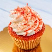 Jumbo Strawberry Crunch · Moist, made from scratch, strawberry flavored cupcake garnished with strawberry and vanilla ...