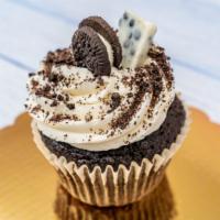 Jumbo Chocolate Oreo · Rich, moist, made from scratch  chocolate cupcake with a oreo crumble, topped with a mini oreo