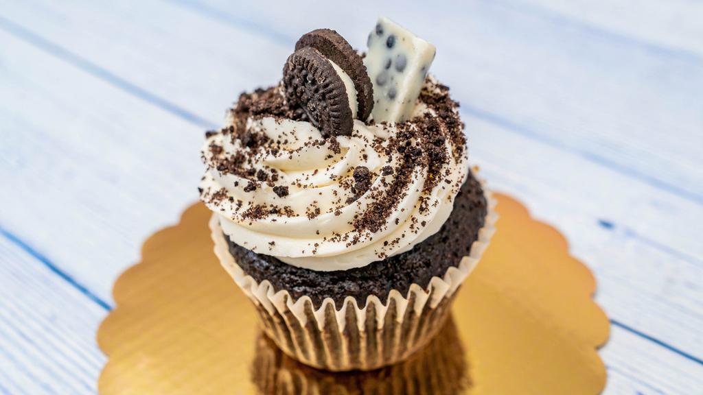 Jumbo Chocolate Oreo · Rich, moist, made from scratch chocolate cake, with buttercream frosting, topped with Oreo Cookie crumbles & a Mini Oreo (No filling)
