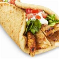 Chicken Wrap · Chicken Gyro with tomatoes, onion and lettuce on pita bread. Pick your sauces.