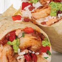 Grilled Shrimp Burrito · 10-inch Flour filled tortilla with lettuce, tomato, cilantro, onions, refried or pinto beans...