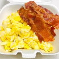 Eggs And Bacon (Small) · 3 scrambled egg and 3 pieces of bacon
