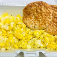 Eggs And Sausage (Large) · 6 scrambled eggs and 2 sausage patties