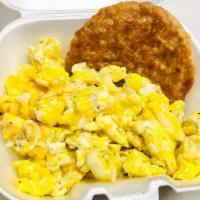 Eggs And Sausage (Small) · 3 scrambled eggs and 1 sausage patty