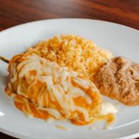 Chile Relleno · Large poblano pepper stuffed with oaxaca cheese, then lightly breaded in egg batter, deep-fr...