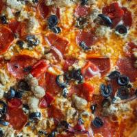 Supreme · Red Sauce | Mozzarella | Sausage | Pepperoni | Roasted Red Pepper | Red Onions | Mushrooms |...
