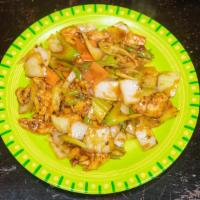 Szechuan Chicken · 322 calories. Hot and spicy. Spicy chicken stir-fried with carrot and celery, onion in hot p...