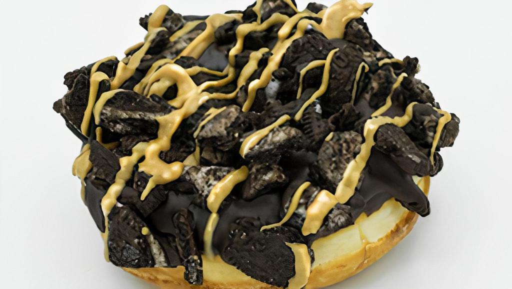 Old Dirty Bastard · Raised yeast doughnut with chocolate frosting, chocolate cream-filled cookies, and peanut butter.