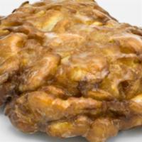 Apple Fritter · Fried dough with apple chunks and cinnamon covered in a glaze.