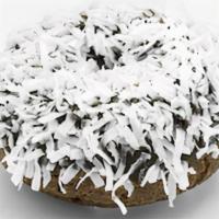Chocolate Coconut · Chocolate cake doughnut with chocolate frosting and coconut flakes.