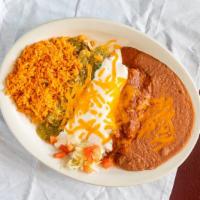 La Bandera · One cheese enchilada topped with green sauce enchilada, one chicken enchilada topped with so...