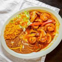 Camarones A La Diabla · Six jumbo shrimp sautéed on the spicy chipotle sauce, onions, bell peppers, served with rice...