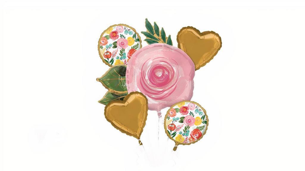 Bouquet Bright Florals · Product Details
Celebrate your big day in rustic fashion by decorating with this Bright Florals Balloon Bouquet! The floral balloon bouquet includes a jumbo pink flower balloon as the centerpiece and two round balloons that feature an illustrated flower design and a gold border. Two gold heart-shaped balloons complete this balloon bouquet that is perfect for birthdays, bridal showers, and more!
Bright Florals Balloon Bouquet includes:

Foil Bright Florals balloon
2 foil Bright Florals balloons, 17in diameter
2 foil heart balloons, 17in diameter
SKU: 840283
Read Less
Product Warnings & Disclaimers
Balloon Safety & Care: (1) The average vehicle holds about 24 inflated balloons and they're best stored in the back seat. (2) Balloons look their best at room temperature – keep them warm on cool days and cool on warm days. (3) Inhalation of helium can be harmful. Never breathe in helium. (4) Uninflated or broken balloons can create a choking hazard. Keep an eye on your little ones. (5) After your party properly dispose of uninflated balloons. (6) Do not release balloons into the air. Help keep balloons out of our waterways and powerlines.
