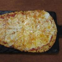 Five Cheese Flatbread · Mozzarella, pepper jack, cheddar, monterey jack, Parmesan & pizza sauce