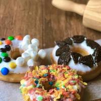 Toppings Donuts · Choose from Oreo, M&M, marshmallows or Fruity Pebbles. Add a note under Special Instructions.