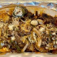 Big Daddy Philly · Regular or spicy. Sautéed onions, mushrooms, bell peppers, grilled jalapeños, jalapeño potat...