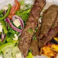 Shish Kabob Mix · Served with basmati rice, greek salad & pita bread.
