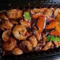 Garlic Shrimp · Celery, mushroom, water chestnut, snow pea, bamboo shoot, carrot, and fungus. Served with st...