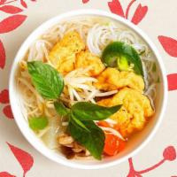 Vegetarian Pho · Assorted vegetables in vegetarian broth garnished with onion, scallion, cilantro, and a side...