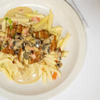 Penne Olio · Penne pasta, mushrooms, parmesan cheese, and garlic, tossed in an extra virgin olive oil and...