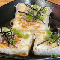 Agedashi Tofu (3Pcs) · Deep fried soft tofu, special soy sauce, green onion, bonito flakes, nori