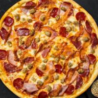 Meat Lovers Pizza  · Thin crust with double meat & double cheese on a hand tossed dough.