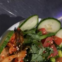 Japanese Garden Poke Bowl (Veggie Bowl) · Cucumber, tomato, seaweed salad, edamame pod, kimchi, avocado, onion, cilantro, ginger, jala...