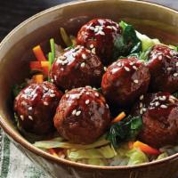 Meatball Rice Bowl  · Rice bowl with tender meatballs.