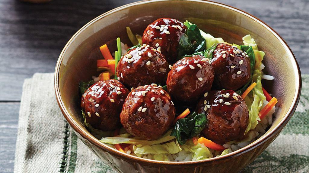 Meatball Rice Bowl  · Rice bowl with tender meatballs.