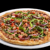 Sicilian · Spicy Italian sausage, smoked ham, pepperoni, red onions, green peppers, and mozzarella chee...