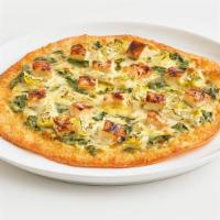 Chicken Spinach & Artichoke Thin Crust · Grilled chicken with our homemade spinach & artichoke mix smothered on top of mozzarella and...