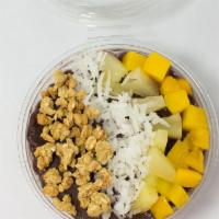 Tropical Coconut · Made with a blend of organic acai, Banana and almond milk and topped with Mango, Pineapple, ...